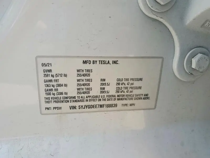 2021 TESLA MODEL Y   