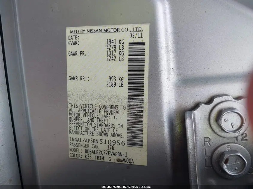 2011 NISSAN ALTIMA 2.5 S