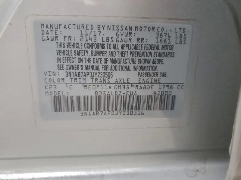 2018 NISSAN SENTRA S  