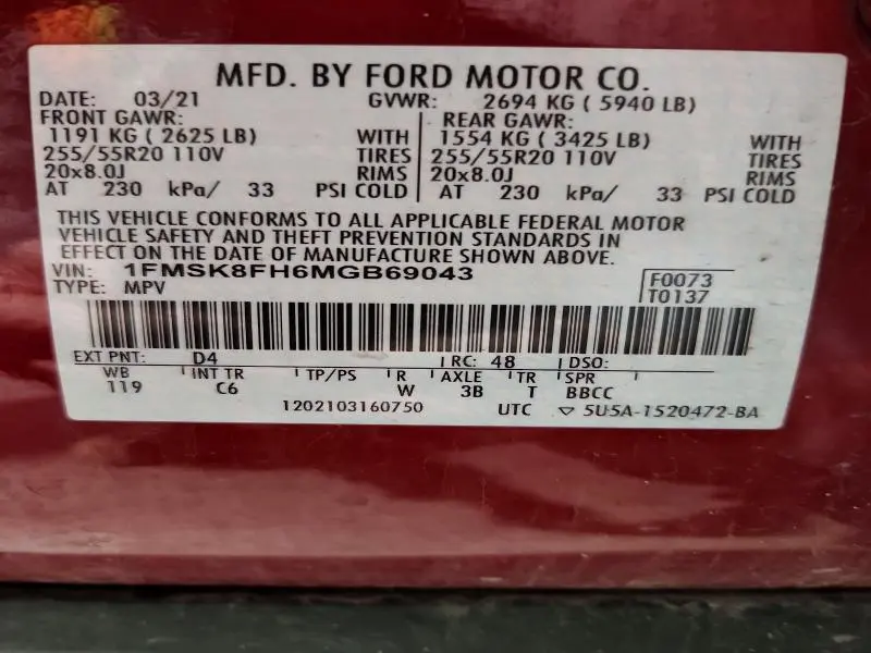 2021 FORD EXPLORER LIMITED  