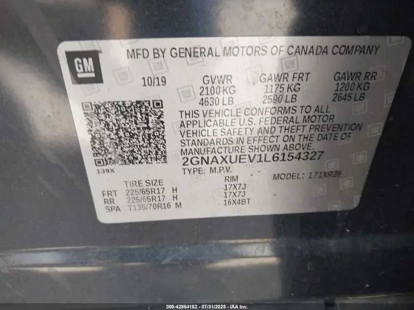 2020 CHEVROLET EQUINOX AWD LT 1.5L TURBO