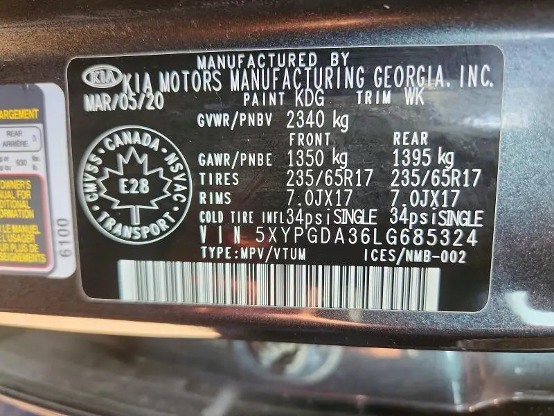 2020 KIA SORENTO L  