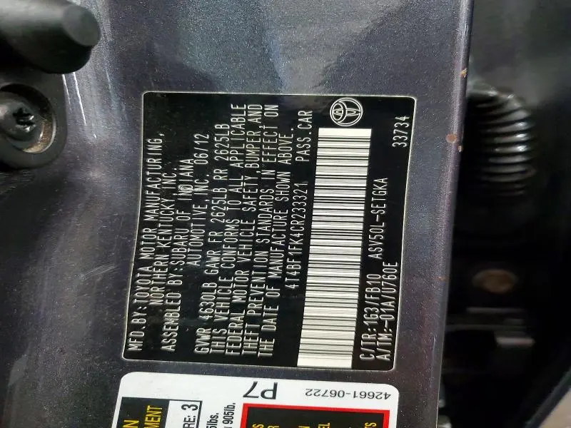 2012 TOYOTA CAMRY XLE  