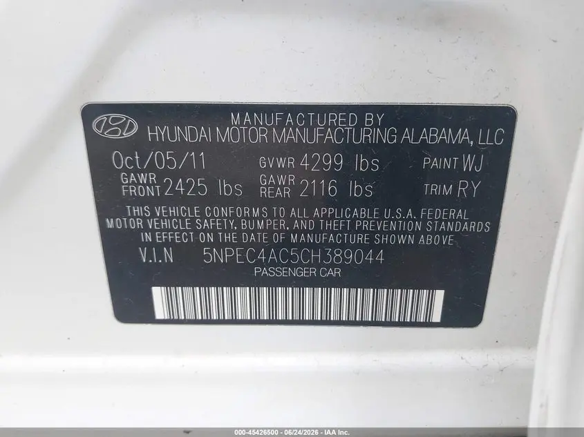 2012 HYUNDAI SONATA SE