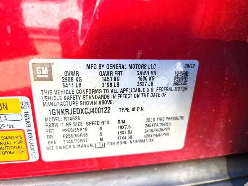 2012 CHEVROLET TRAVERSE LT  