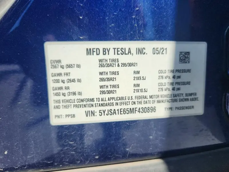2021 TESLA MODEL S   