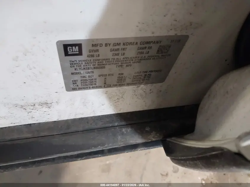 2020 CHEVROLET TRAX FWD LS