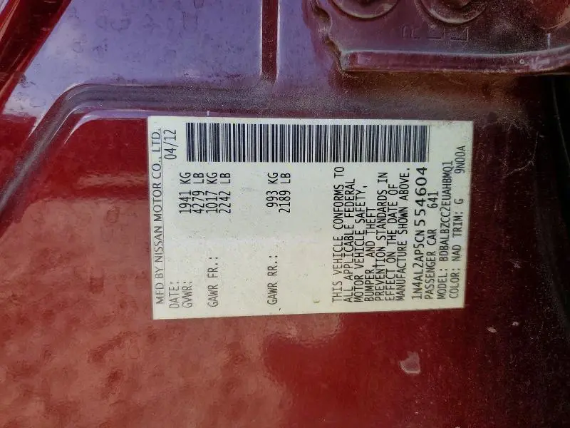 2012 NISSAN ALTIMA 2.5  
