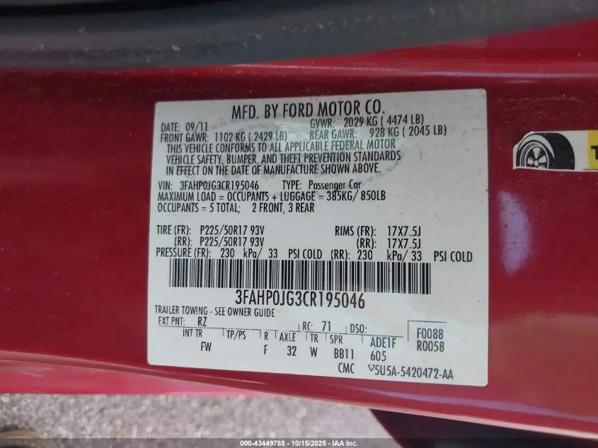 2012 FORD FUSION SEL