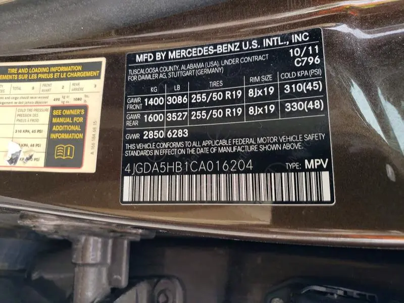 2012 MERCEDES-BENZ ML 350 4MATIC  