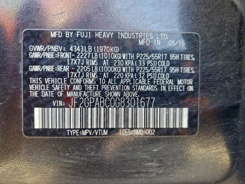 2016 SUBARU CROSSTREK PREMIUM  