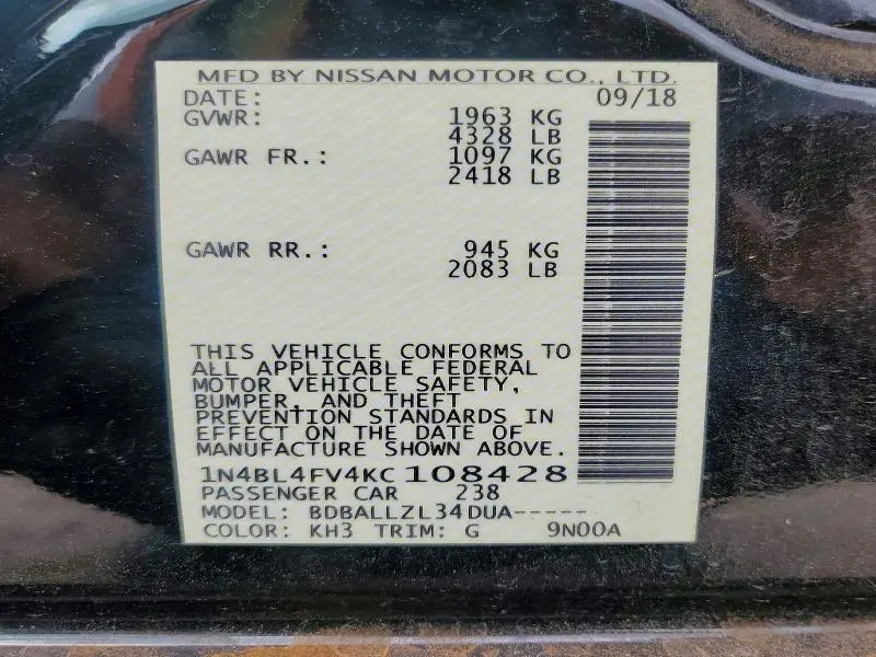 2019 NISSAN ALTIMA PLATINUM  