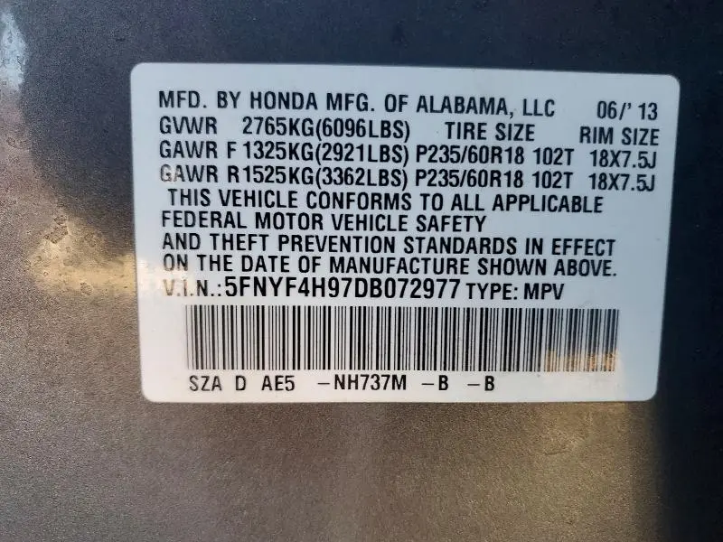 2013 HONDA PILOT TOURING  