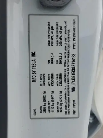 2020 TESLA MODEL 3   