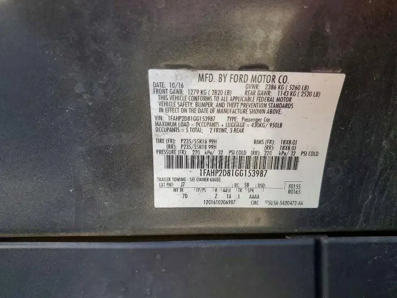 2016 FORD TAURUS SE  
