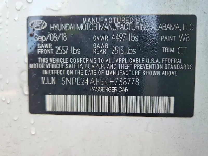 2019 HYUNDAI SONATA SE  