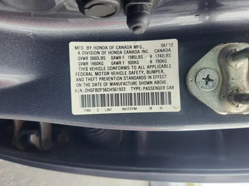 2012 HONDA CIVIC LX  