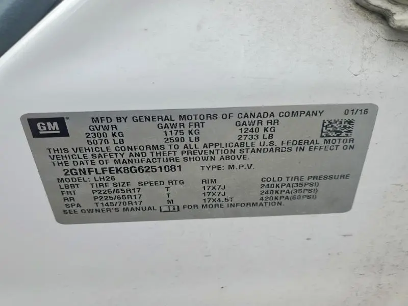 2016 CHEVROLET EQUINOX LT  