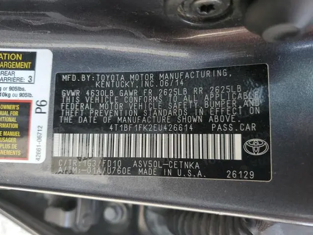 2014 TOYOTA CAMRY L  