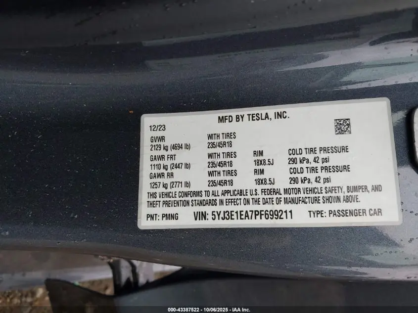 2023 TESLA MODEL 3 REAR-WHEEL DRIVE