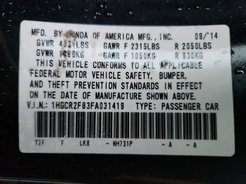 2015 HONDA ACCORD EXL  