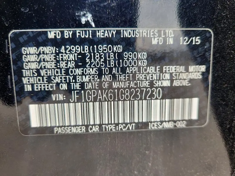 2016 SUBARU IMPREZA LIMITED  