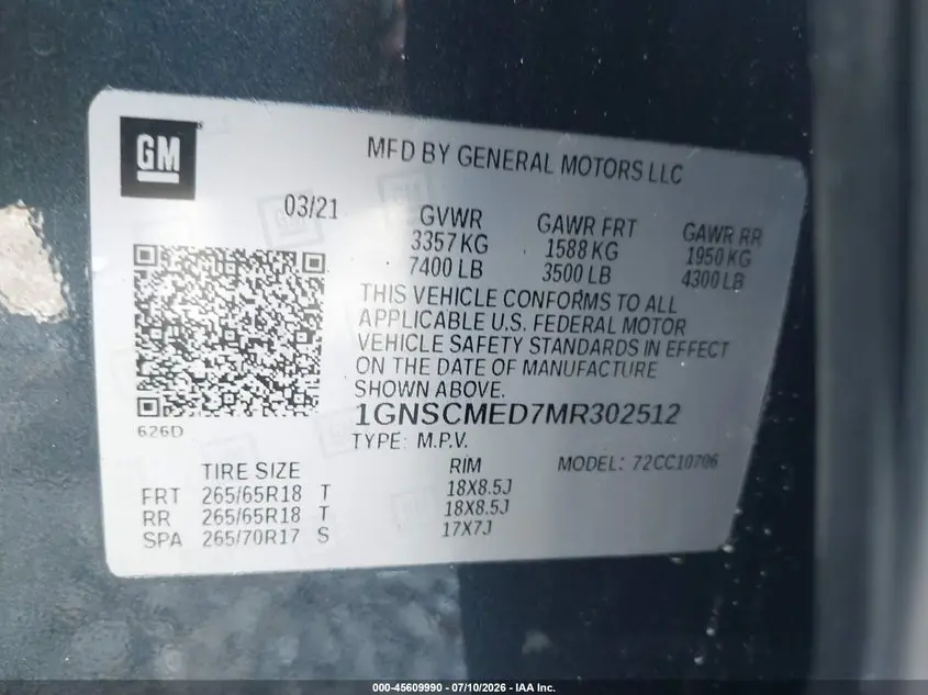 2021 CHEVROLET TAHOE 2WD LS