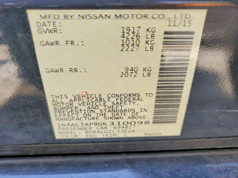 2016 NISSAN ALTIMA 2.5 S  