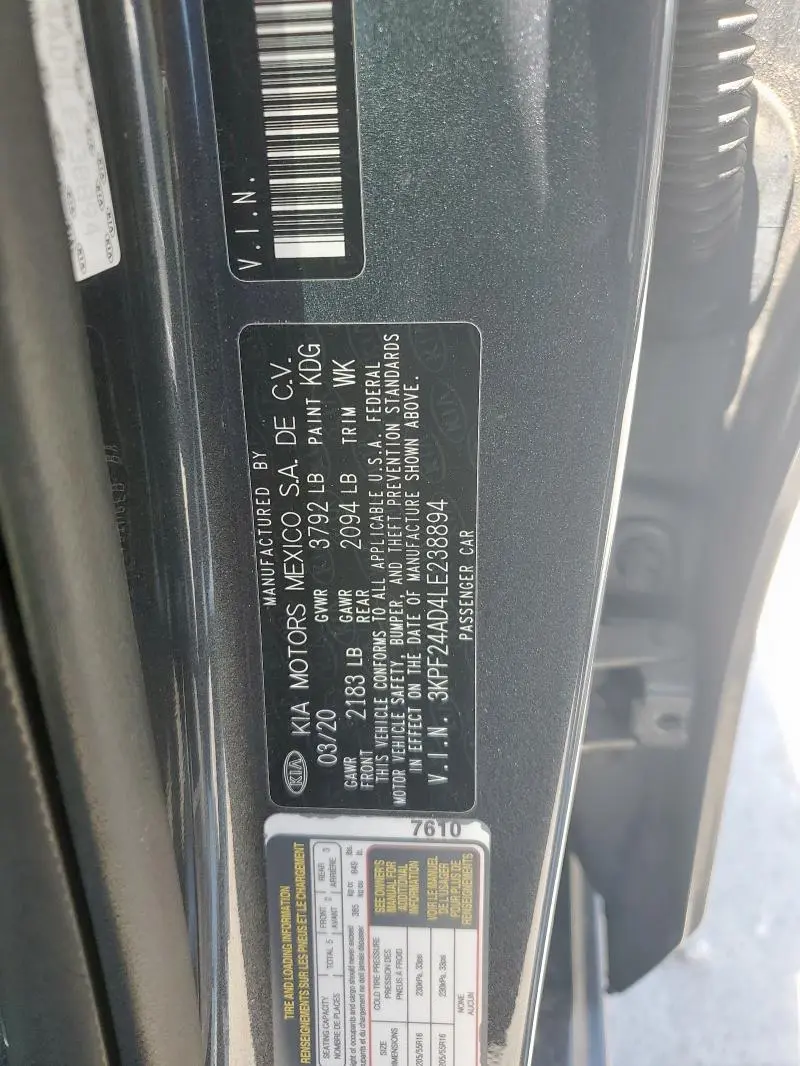 2020 KIA FORTE FE  