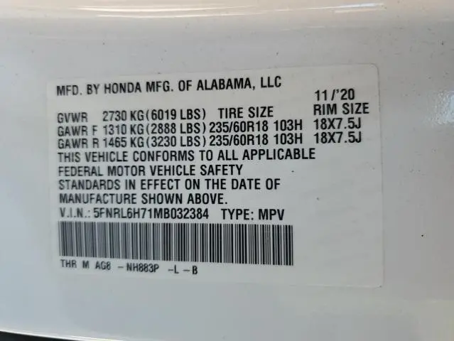 2021 HONDA ODYSSEY EXL  