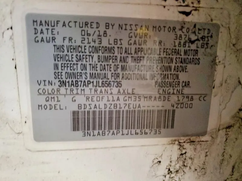 2018 NISSAN SENTRA SV  