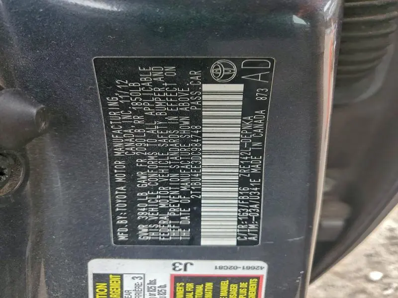 2013 TOYOTA COROLLA BASE  