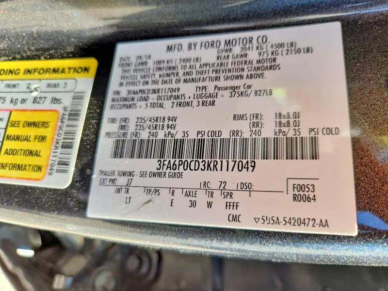 2019 FORD FUSION SEL  