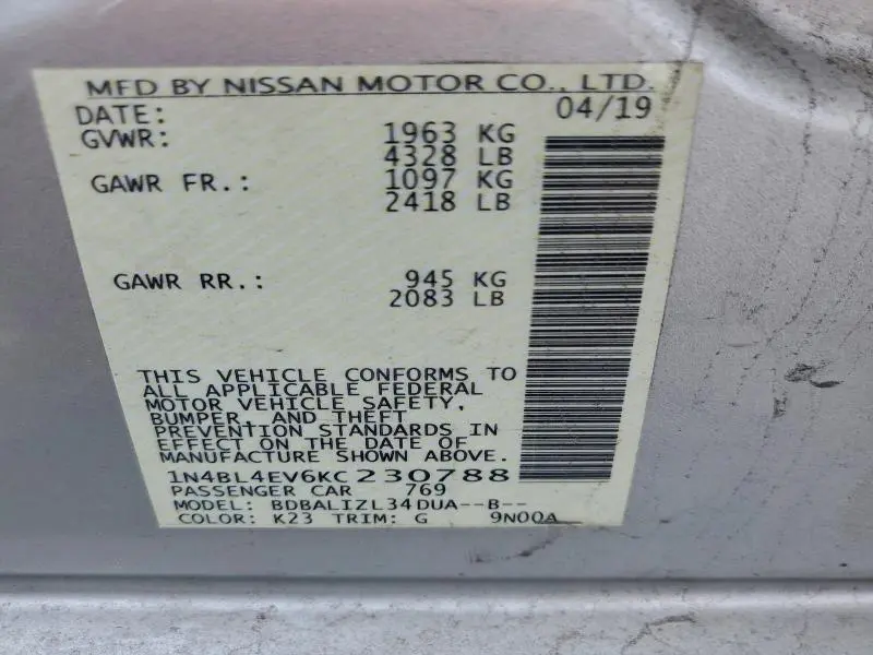 2019 NISSAN ALTIMA SL  