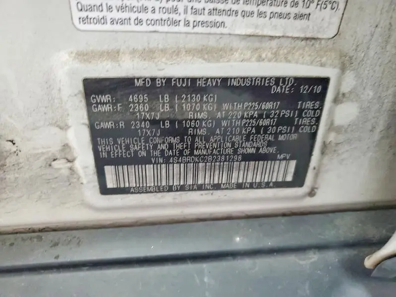 2011 SUBARU OUTBACK 3.6R LIMITED  
