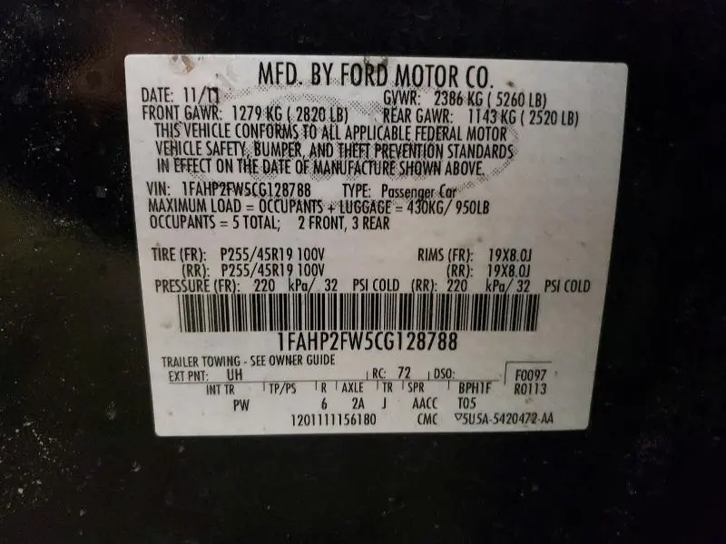 2012 FORD TAURUS LIMITED  