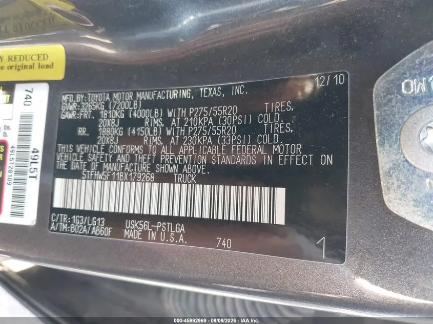 2011 TOYOTA TUNDRA LIMITED 5.7L V8