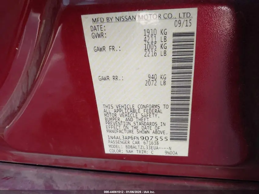 2015 NISSAN ALTIMA 2.5 SL