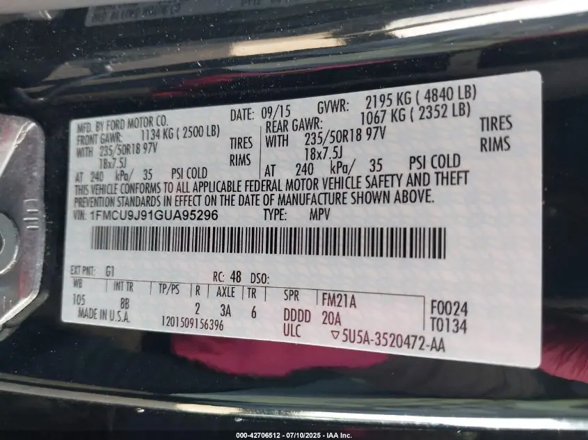 2016 FORD ESCAPE TITANIUM