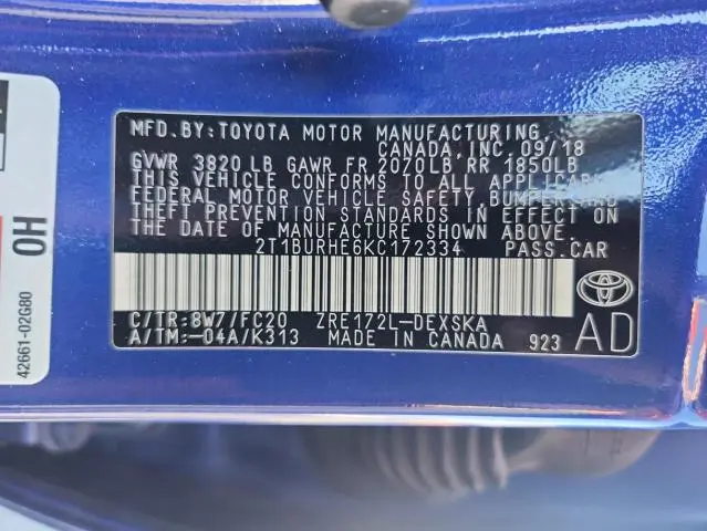 2019 TOYOTA COROLLA L  