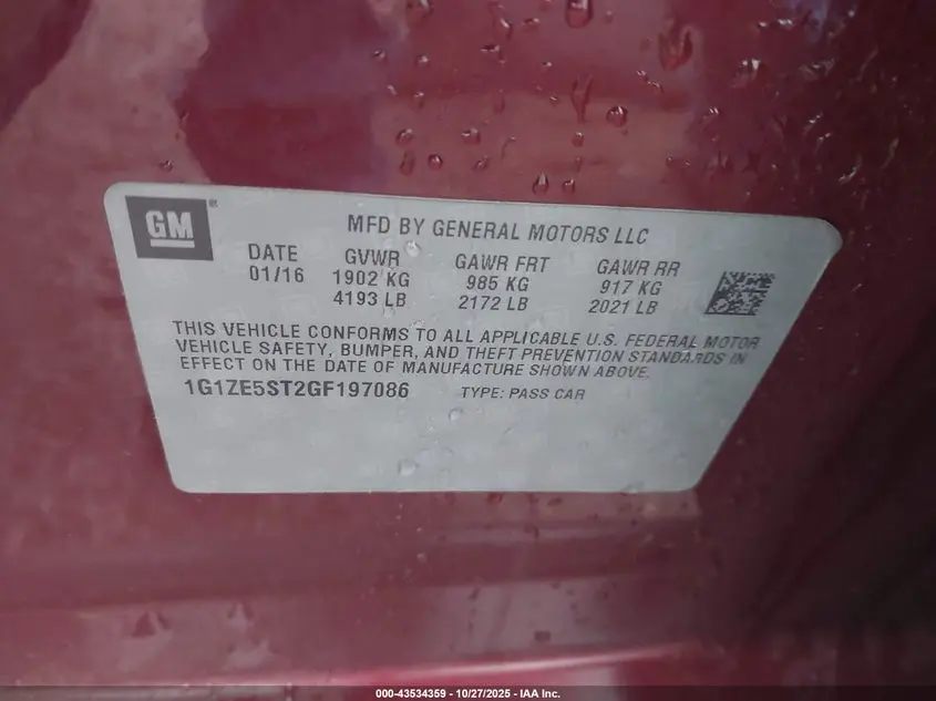 2016 CHEVROLET MALIBU 1LT