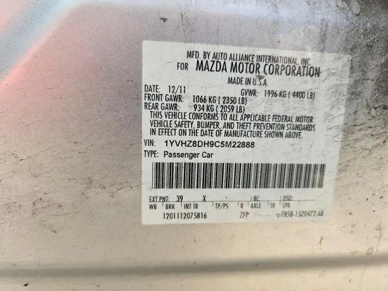 2012 MAZDA 6 I  