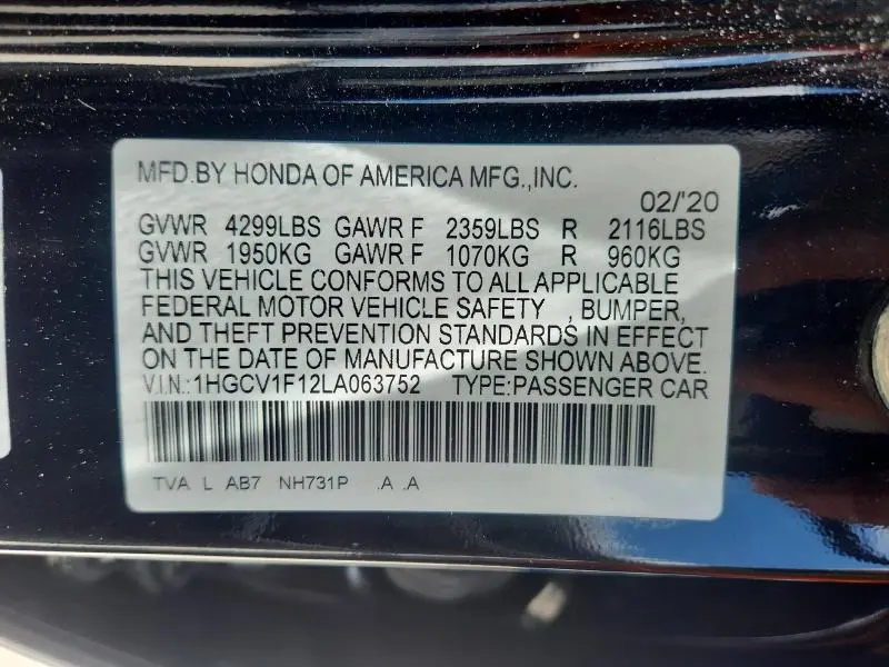 2020 HONDA ACCORD LX  
