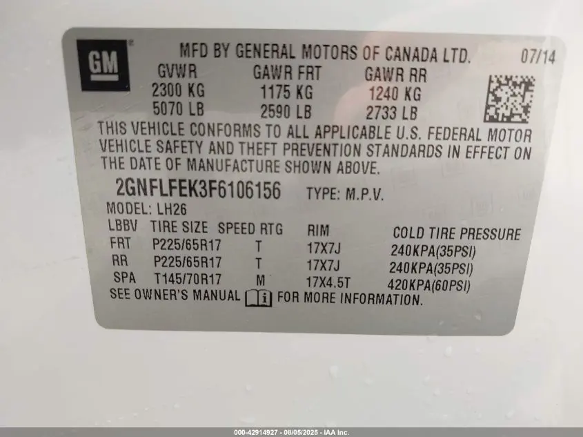 2015 CHEVROLET EQUINOX 1LT