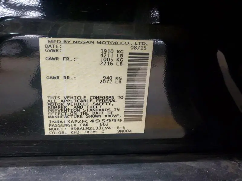 2015 NISSAN ALTIMA 2.5 SV  