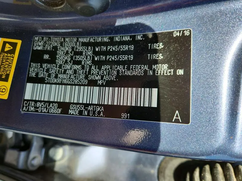 2016 TOYOTA HIGHLANDER LIMITED PLATINUM  