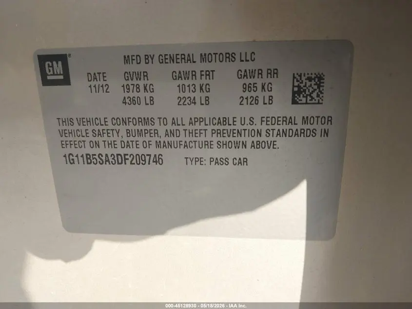 2013 CHEVROLET MALIBU 1LS