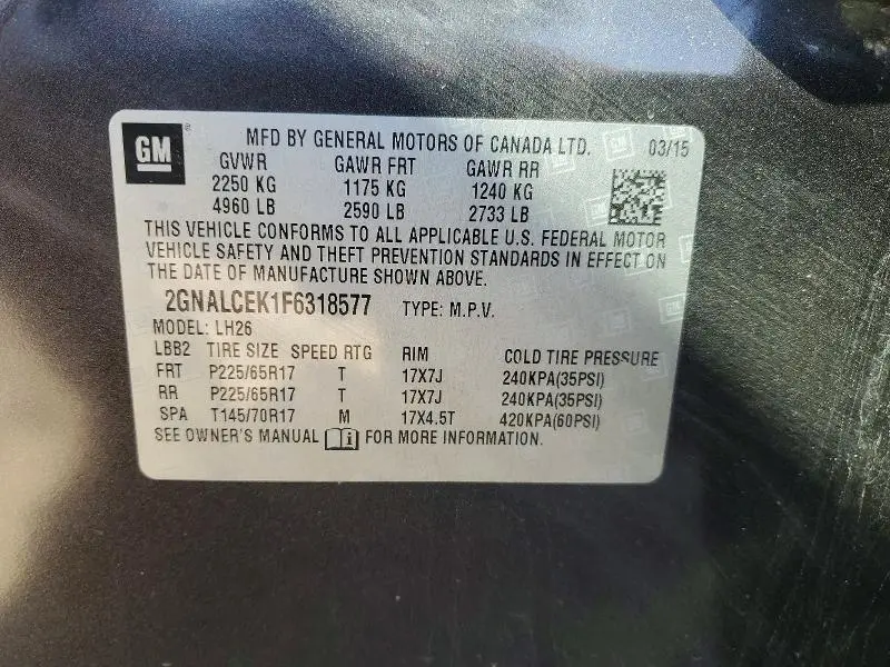 2015 CHEVROLET EQUINOX LT  