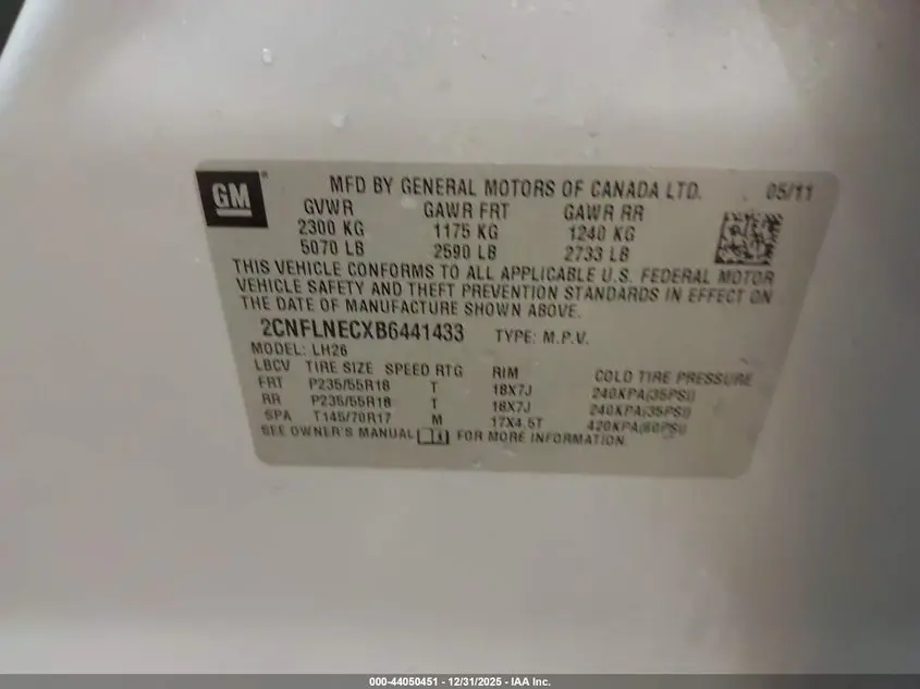 2011 CHEVROLET EQUINOX 2LT