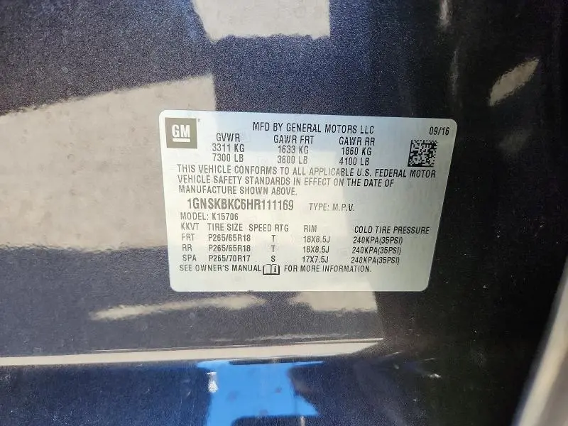 2017 CHEVROLET TAHOE K1500 LT  